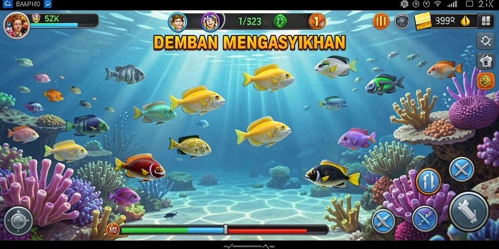 Tampilan screenshot utama 5ZK menunjukkan keseruan gameplay Tembak Ikan.