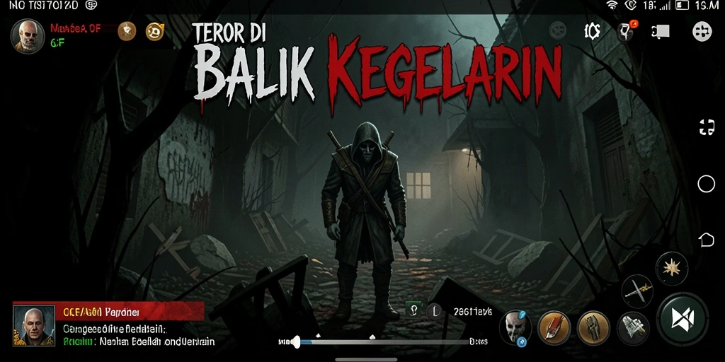 Screenshot gameplay 6CF dengan suasana mencekam dan karakter menakutkan.