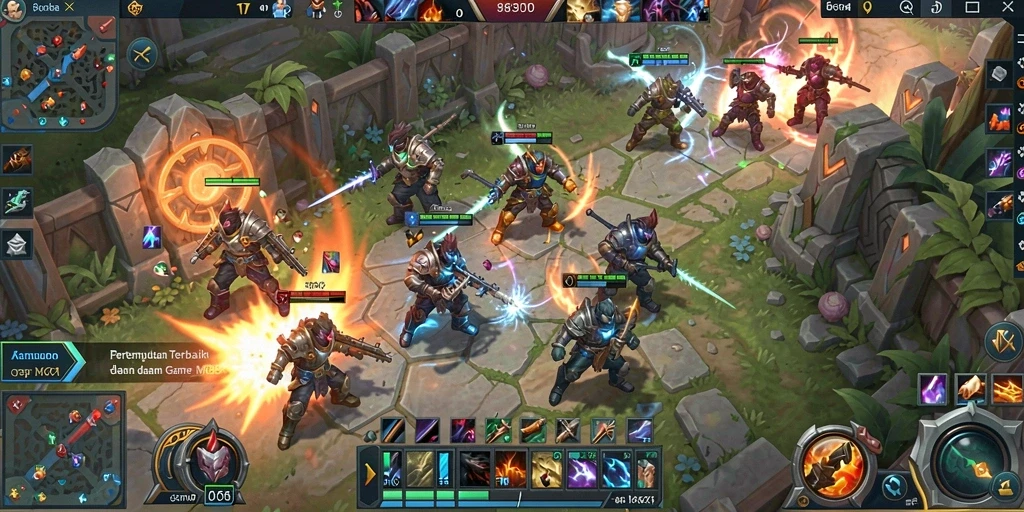 Screenshot utama 8364 menampilkan aksi pertempuran intens dalam permainan MOBA.