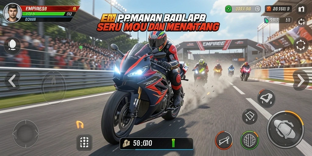 Tampilan gameplay seru di balapan motor EMPIRE88.