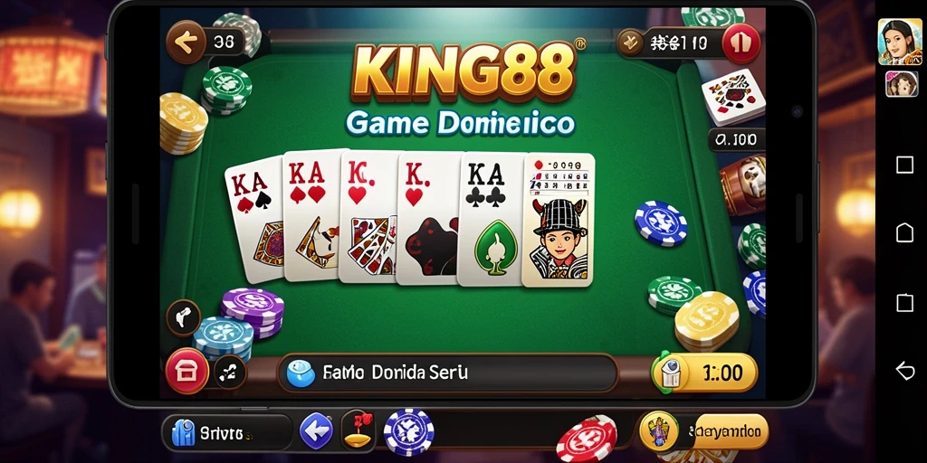 Screenshot KING88 menunjukkan gameplay Domino yang menarik dengan grafis cerah.