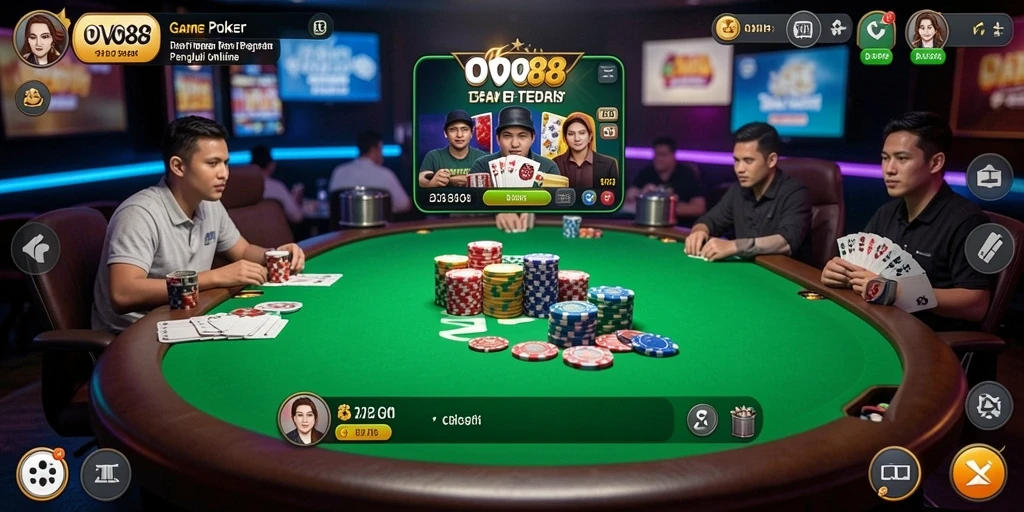 Screenshot gameplay OVO88 menunjukkan keseruan bermain poker online.