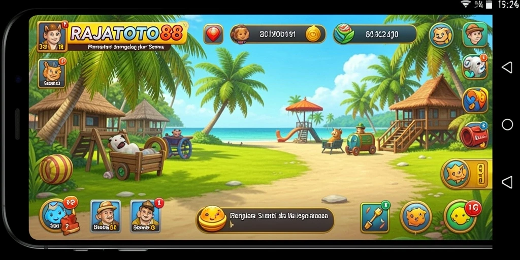 Tampilan gameplay RAJATOTO88 yang ceria dan penuh warna.