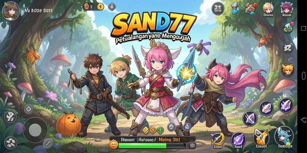 Tampilan gameplay SAND77 dengan karakter Anime yang mengesankan.