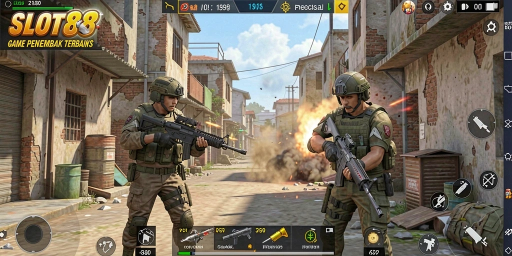 Tampilan menegangkan gameplay SLOT88 dalam aksi FPS.