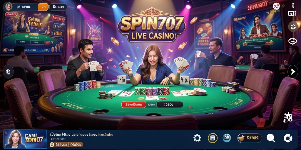 Screenshot gameplay SPIN707 menampilkan dealer langsung di kasino virtual.